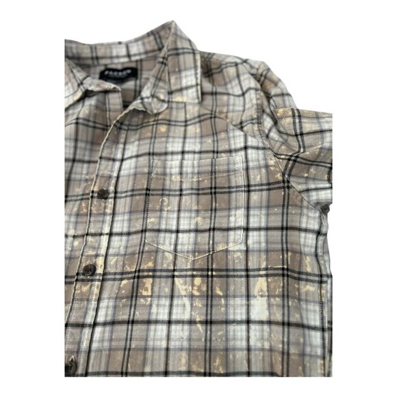 PacSun Flannel Button Down Men's Shirt Sz L Tan, White & Black w/Gold Hints - Picture 8 of 9